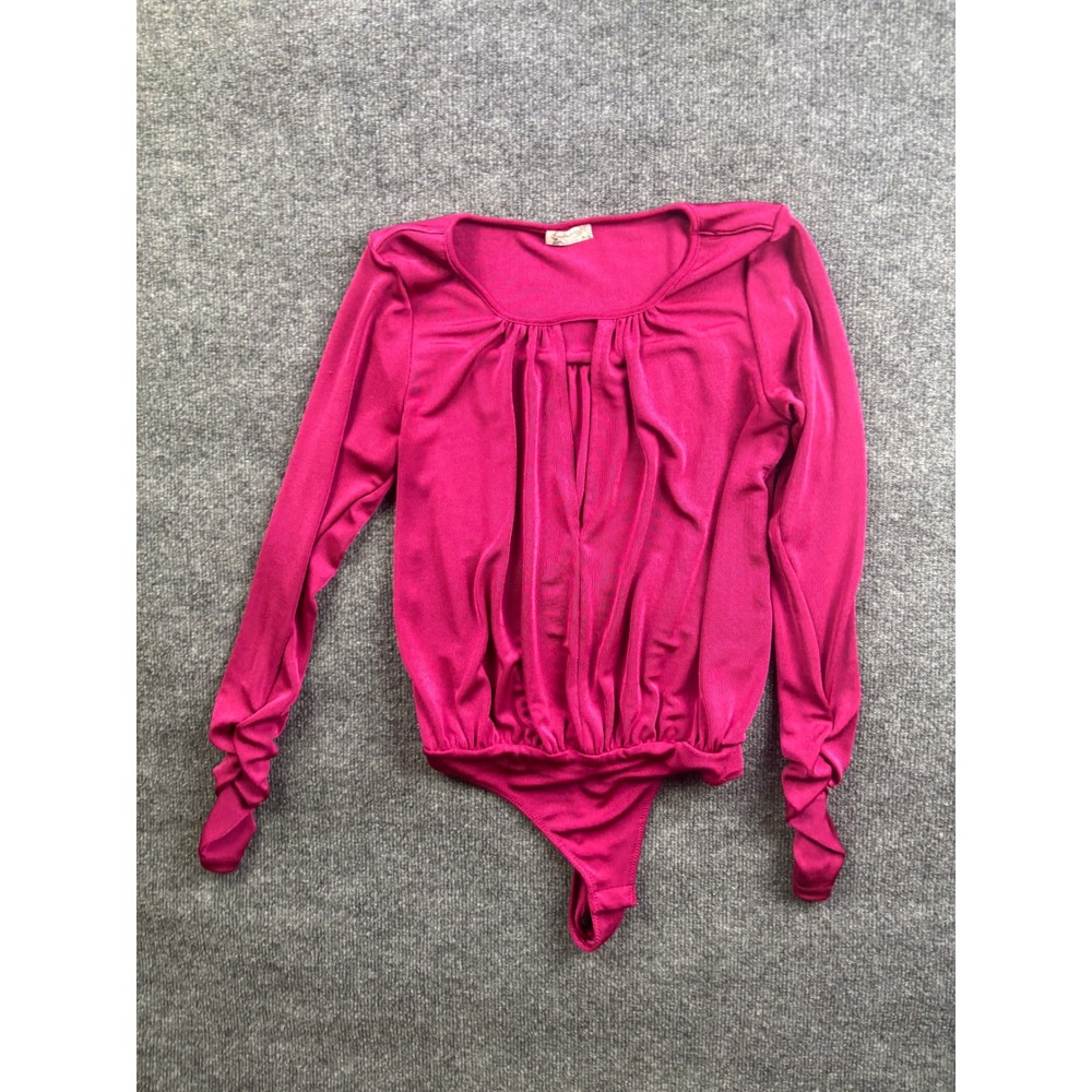 Intimately Free People Bodysuit Womens XS Pink Keyhole Ruched Sleeve Long Sleeve
